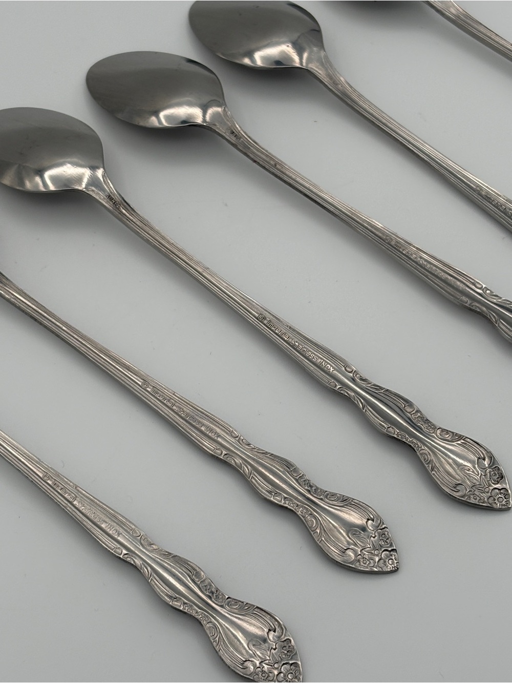 Imperial INOX Korea Iced Tea Spoons Set of 6 Floral Handles 7¼" - Picture 7 of 9
